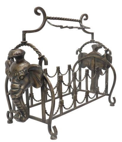 Appraisal: Decorative wrought iron wine bottle rack st c scroll handle