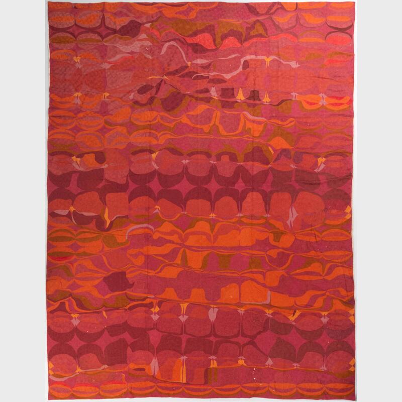 Appraisal: Contemporary Tribal Red Raspberry Orange and Gold Flatweave Woven Cotton