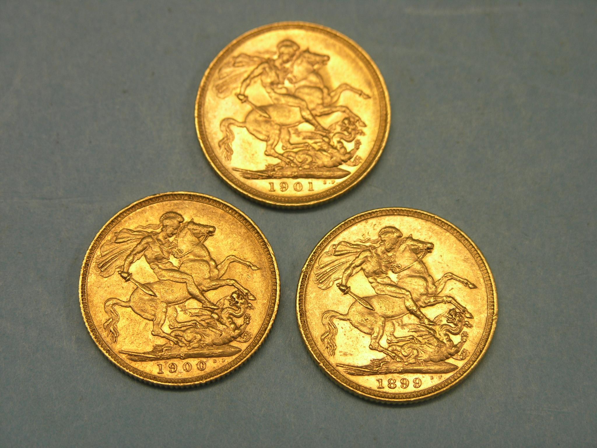 Appraisal: Three Victorian gold Sovereigns Melbourne and Sydney mints