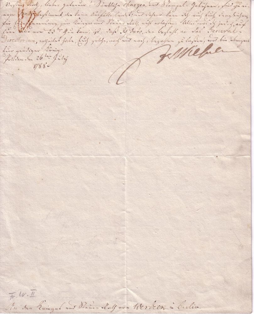 Appraisal: FRIEDRICH WILHELM II KING OF PRUSSIA Letter Signed FrWilhelm to