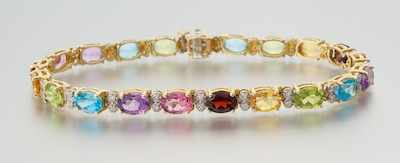 Appraisal: A Gemstone and Diamond Bracelet k yellow link bracelet features