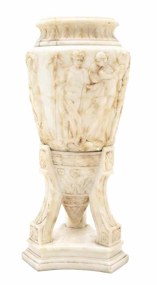 Appraisal: A Continental Alabaster Lamp in three parts the body decorated