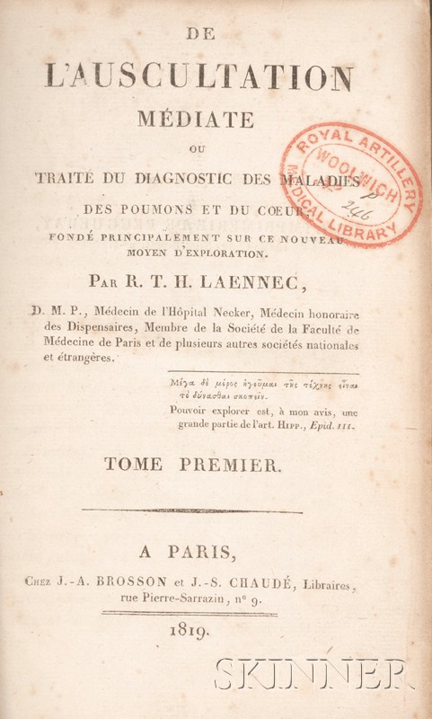 Appraisal: Medicine Laennec Rene Theophile Hyacinthe - De l'Auscultation mediate ou