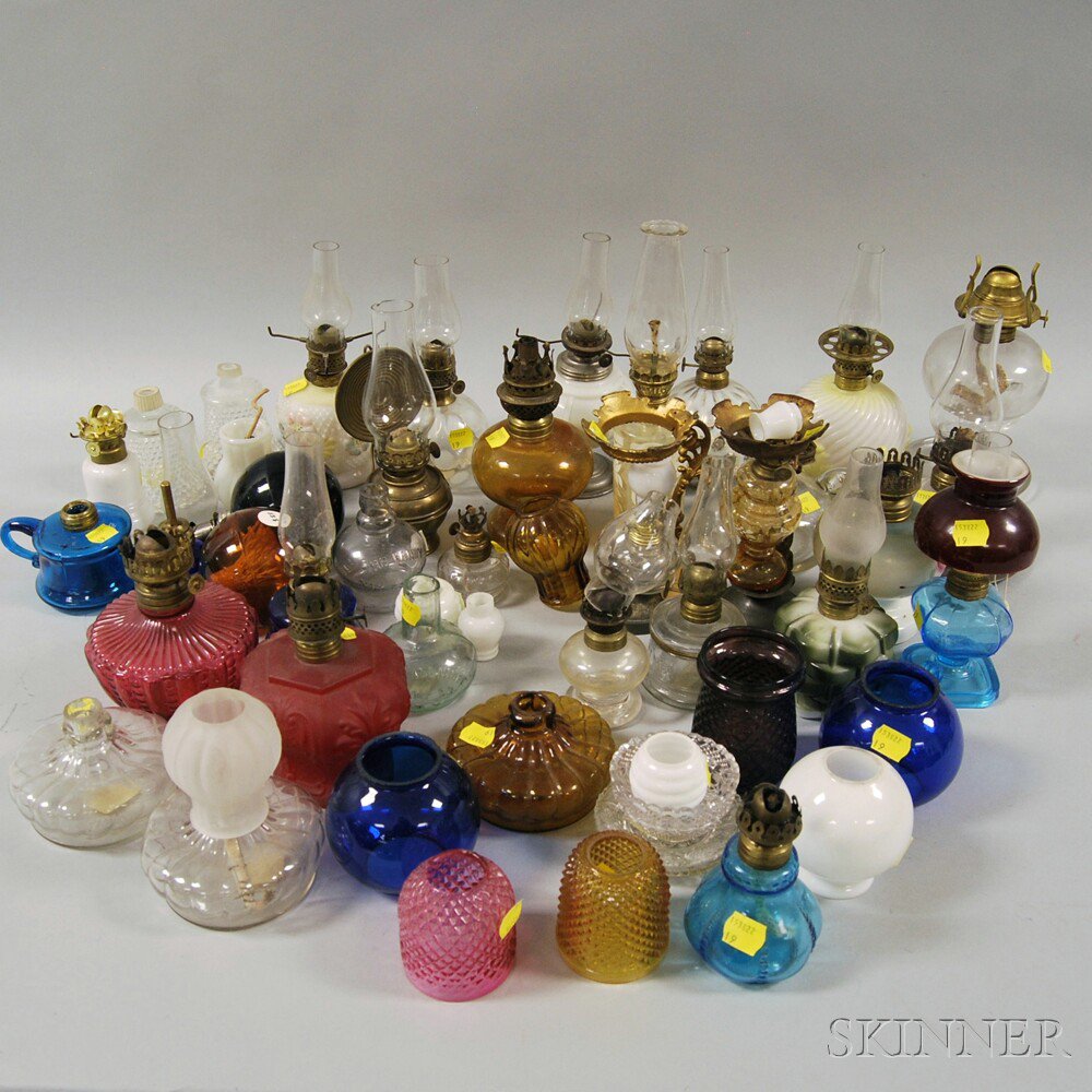 Appraisal: Group of Small Colored and Colorless Glass Lamps and Lamp