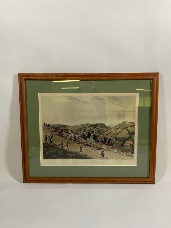 Appraisal: Framed and matted English coaching print titled Stage Coach Travelling