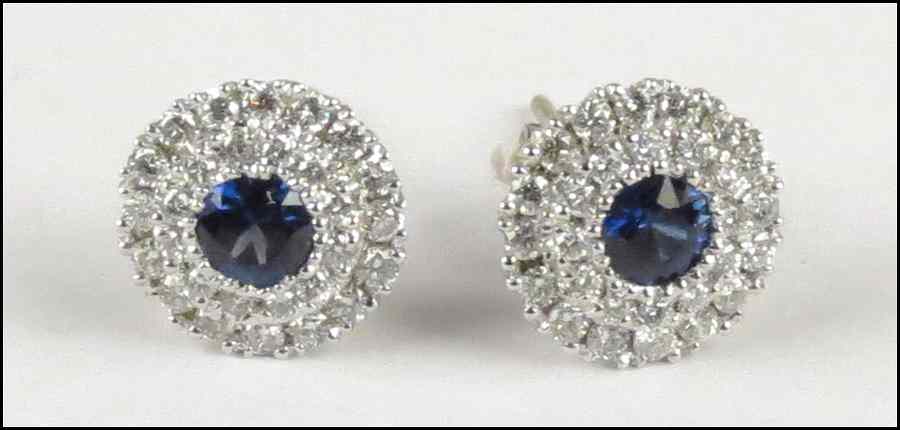 Appraisal: SAPPHIRE DIAMOND AND KARAT WHITE GOLD EARRINGS Round diamonds total