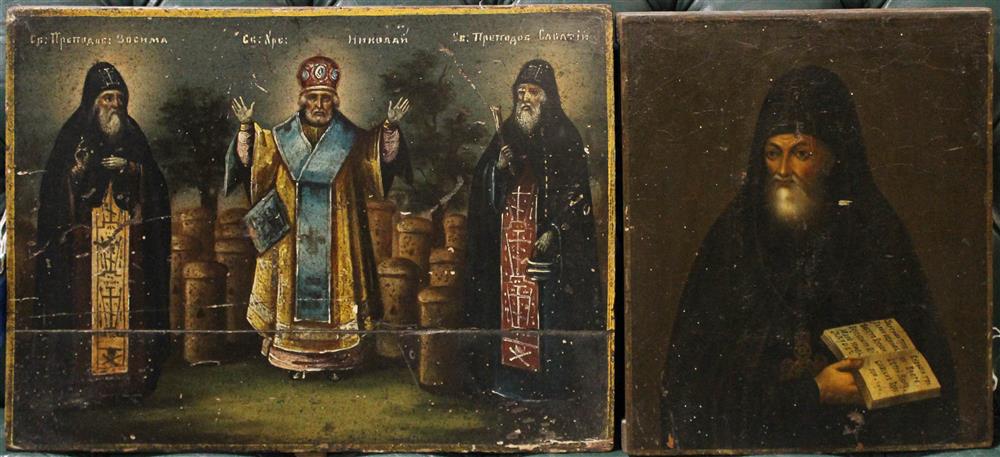 Appraisal: TWO RUSSIAN ICONS OF ST NICHOLAS both gesso on wood