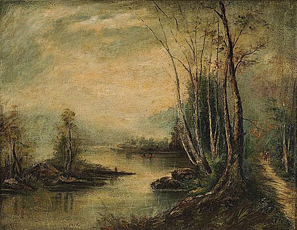 Appraisal: EARLY TH CENTURY AMERICAN RIVER LANDSCAPE oil on canvas unsigned