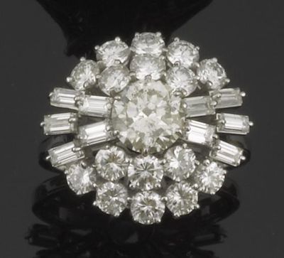 Appraisal: A diamond cluster ring The centre brilliant cut diamond weighs