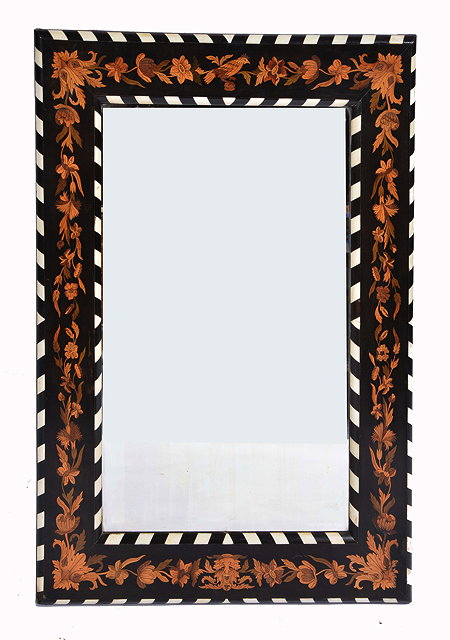 Appraisal: A DUTCH EBONY RECTANGULAR MIRROR with decorative floral inlay and