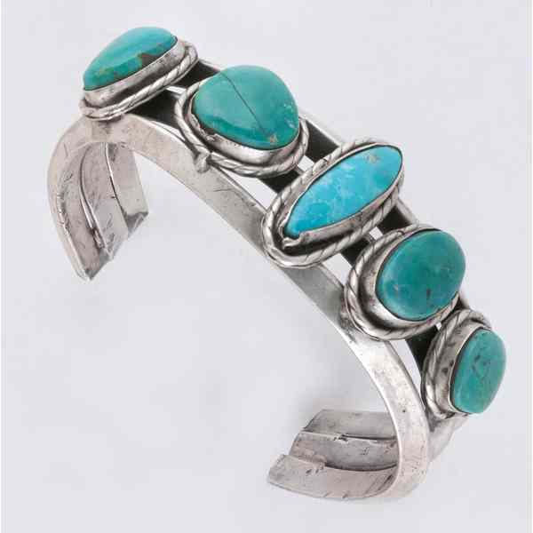 Appraisal: Navajo Silver Bracelet with five turquoises set on a heavy