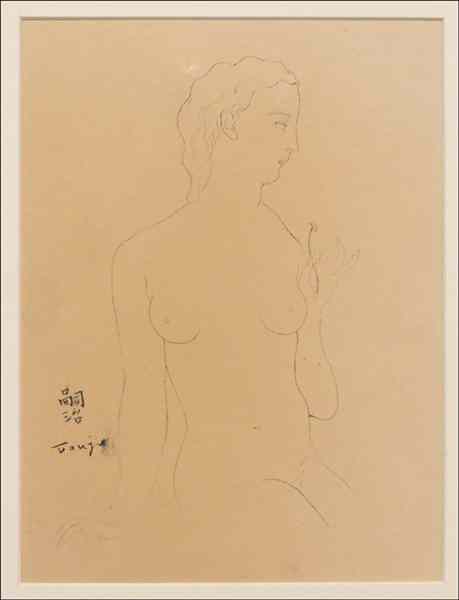 Appraisal: LEONARD TSUGUHARU FOUJITA - NUDE WITH FLOWER Ink on paper