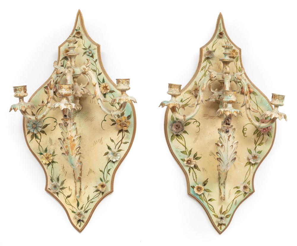 Appraisal: Pair of Continental Porcelain Mounted Painted Metal and Wood Wall