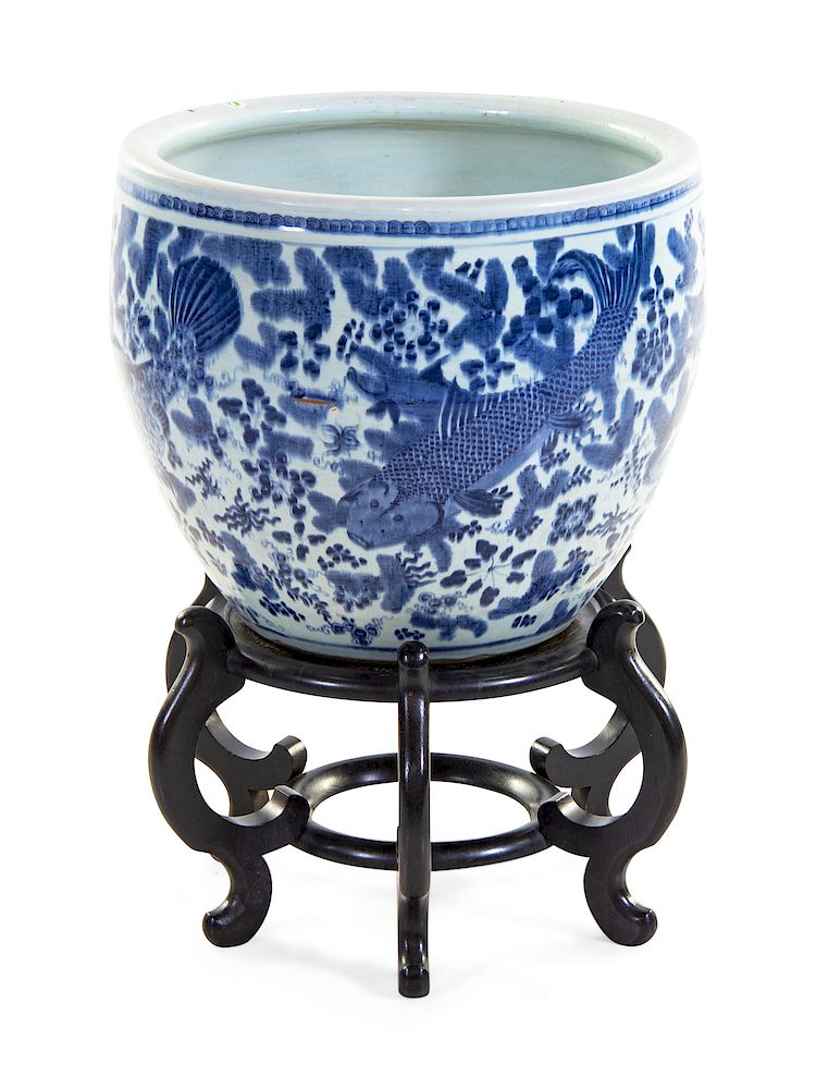 Appraisal: A Large Blue and White Porcelain Fish Bowl Height x