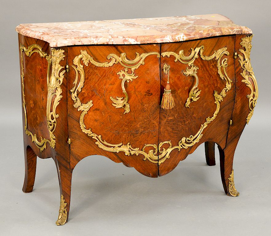 Appraisal: Louis XV style commode having shaped marble top over conforming