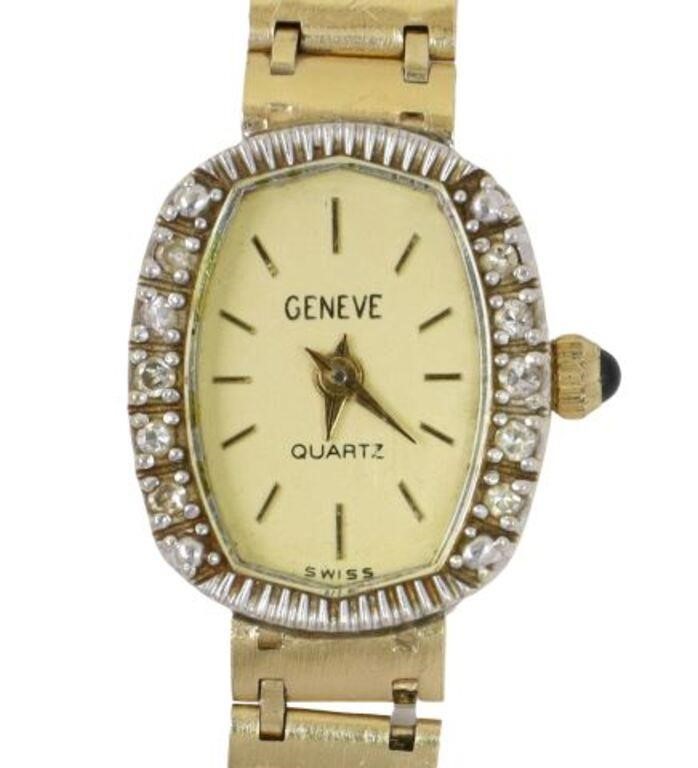 Appraisal: Estate kt gold and diamond set Geneve Swiss wristwatch small