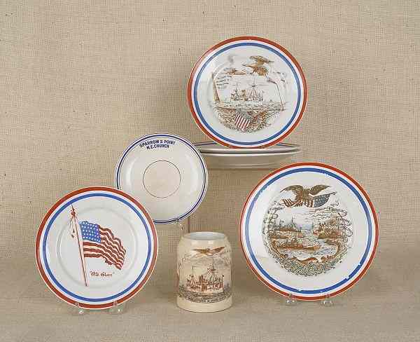 Appraisal: Six pieces of patriotic porcelain th c most Edwin Bennett