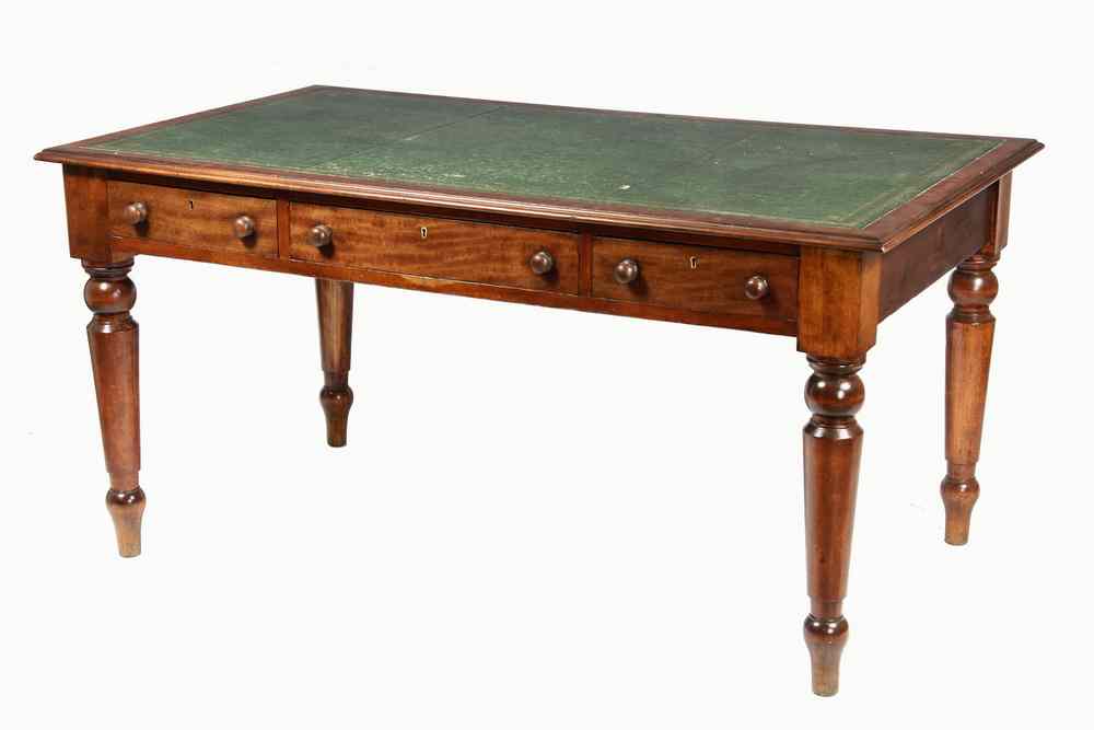 Appraisal: LIBRARY TABLE - Fine mahogany three drawer library table with