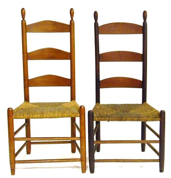 Appraisal: Two similar ladder-back Shaker chairs dual finials over three shaped