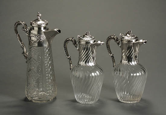 Appraisal: Pair of French Louis XV Style Silver Mounted Swirl Cut-Glass