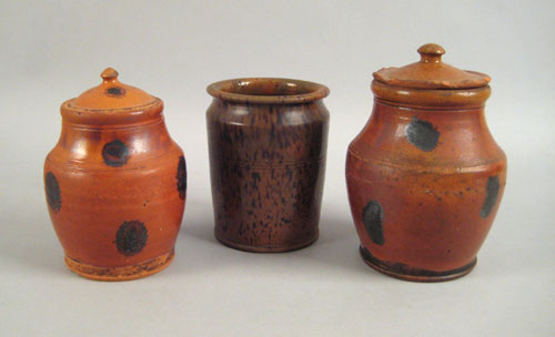 Appraisal: Two redware covered crocks with lids early th c each