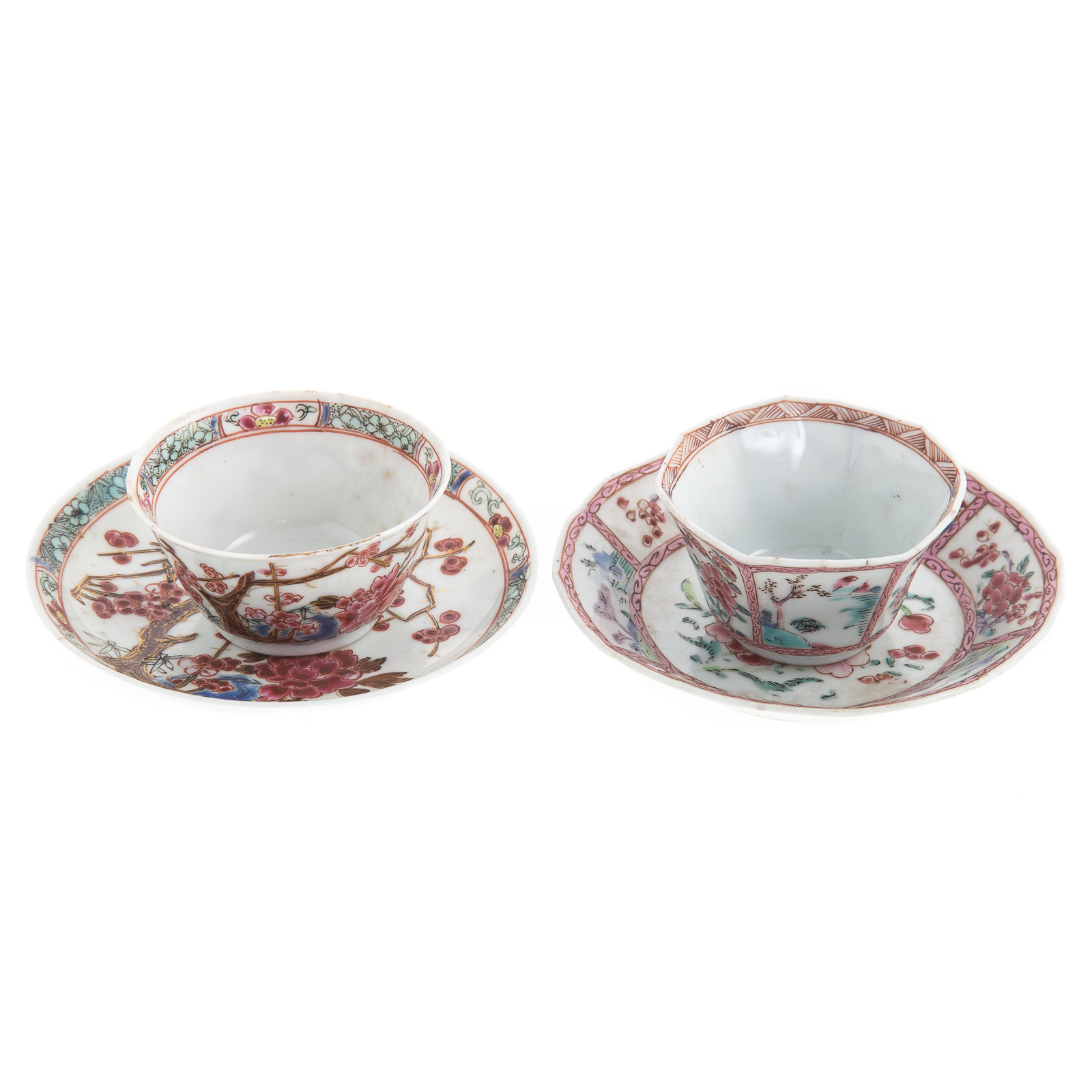 Appraisal: TWO CHINESE EXPORT FAMILLE ROSE CUPS SAUCERS Yongzheng circa -