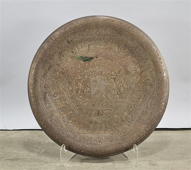 Appraisal: Persian-style hammered brass table top or tray with Egyptian motif