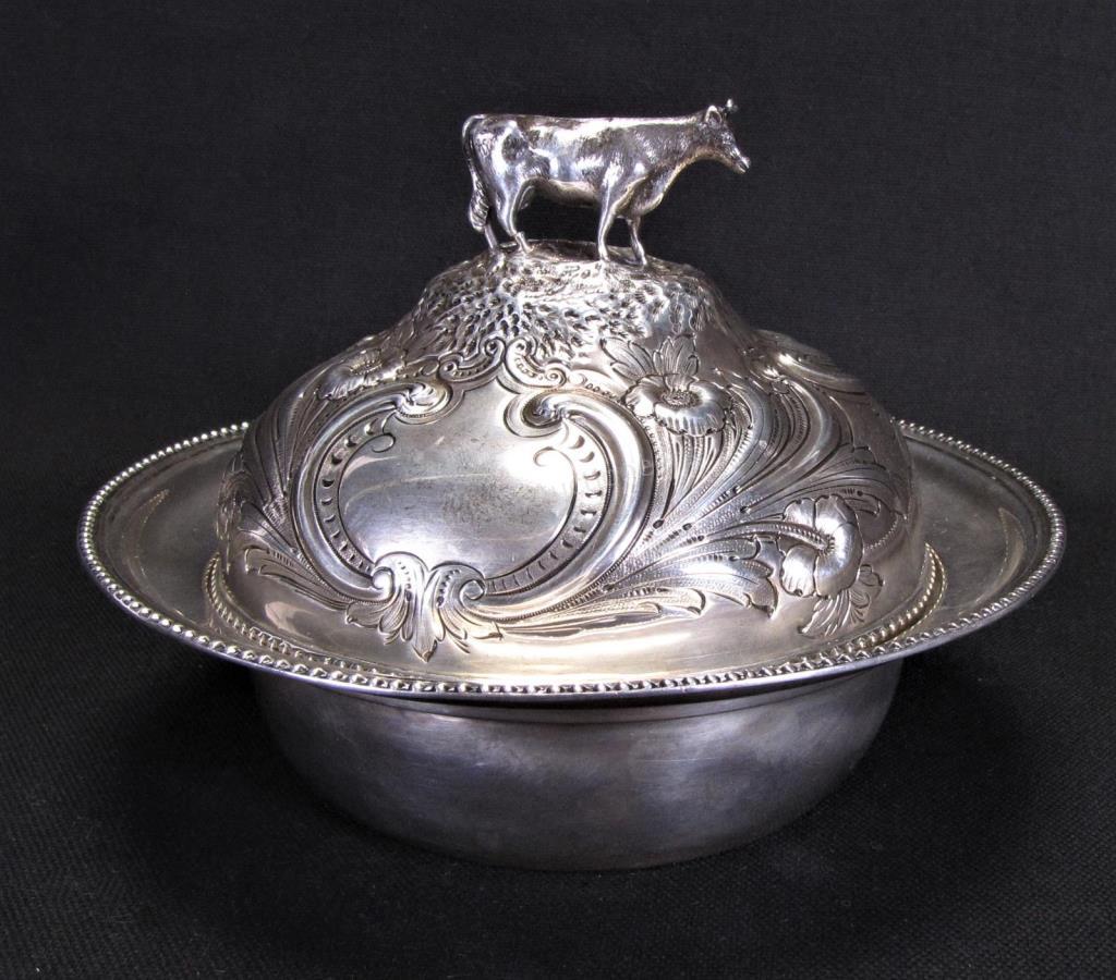 Appraisal: RW Wilson Coin Silver Covered Butter Dish cover with beautiful