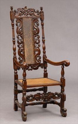 Appraisal: William and Mary-Style Carved Walnut Armchair ft in x in