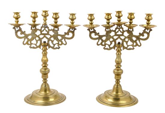 Appraisal: Sale Lot A Pair of English Brass Five-Light Candelabra each