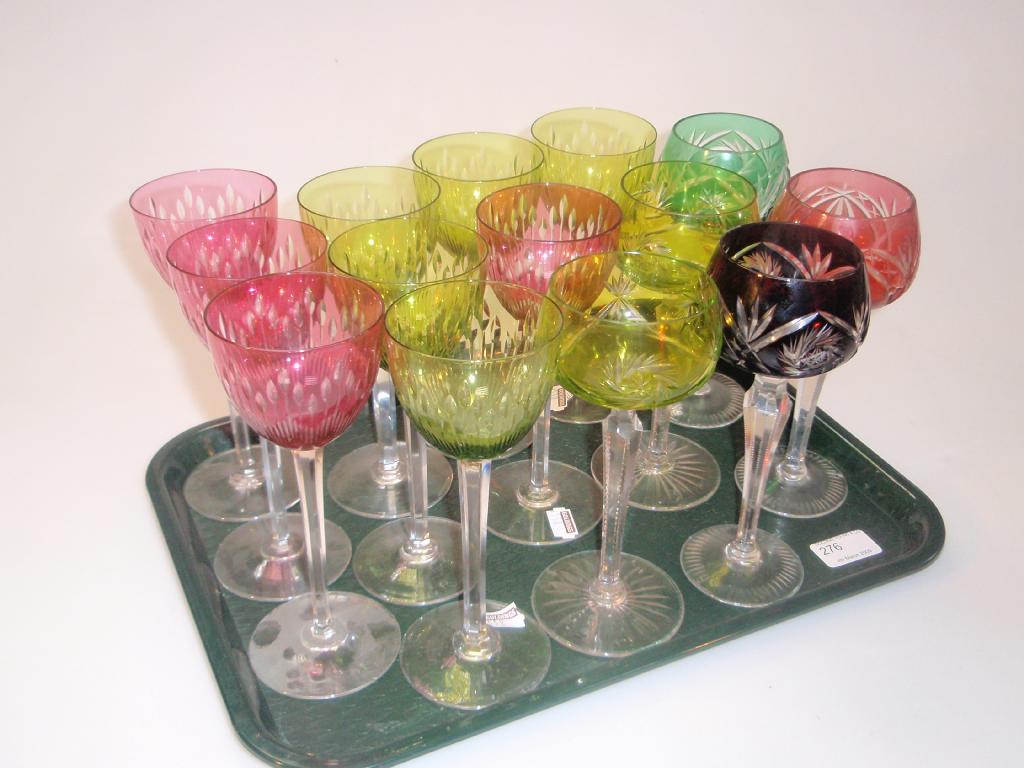 Appraisal: A quantity of coloured glass hock glasses