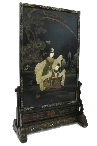 Appraisal: CHINESE SINGLE PANEL FLOOR SCREEN featuring a large rectangular plaque