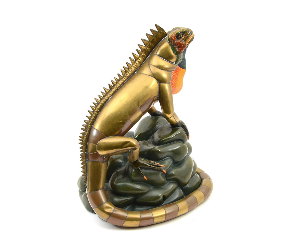 Appraisal: MARIO GONZALES PAINTED BRASS IGUANA SCULPTURE '' H signed and