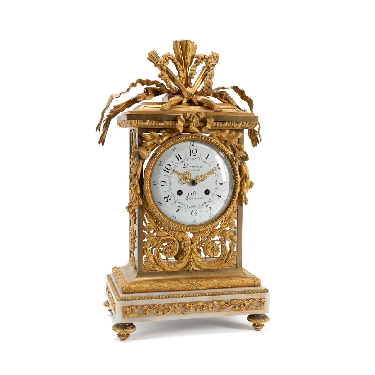 Appraisal: DENIERE LOUIS XVI-STYLE GILT MANTEL CLOCK C The case Jean-Francois