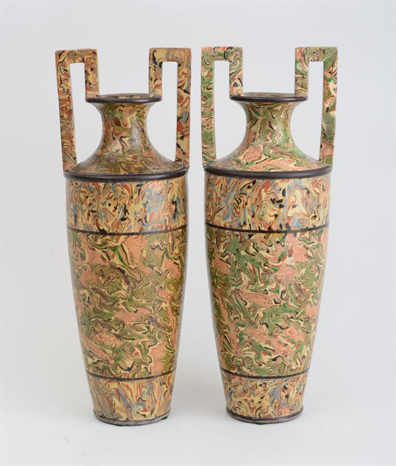 Appraisal: PAIR OF PICHON MARBELIZED POTTERY VASES Each inscribed 'Pichon' and