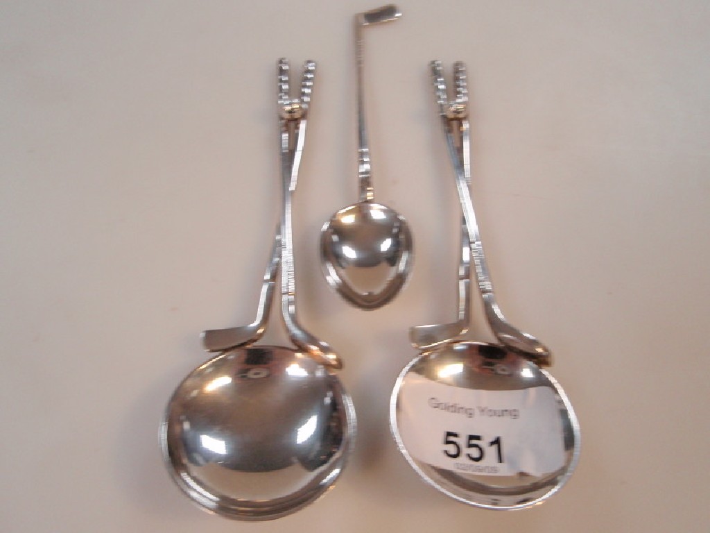 Appraisal: Three silver golfing spoons