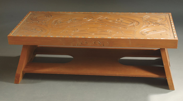 Appraisal: DON LELOOSKA SMITH - CARVED CEDAR COFFEE TABLE Kwakwaka'wakw style