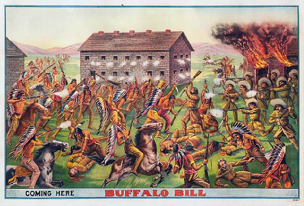 Appraisal: A chromolithograph poster Buffalo Bill Attack on the Cabin Laid