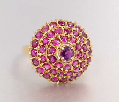 Appraisal: CT RUBY PRINCESS RING K yellow gold ring contains round