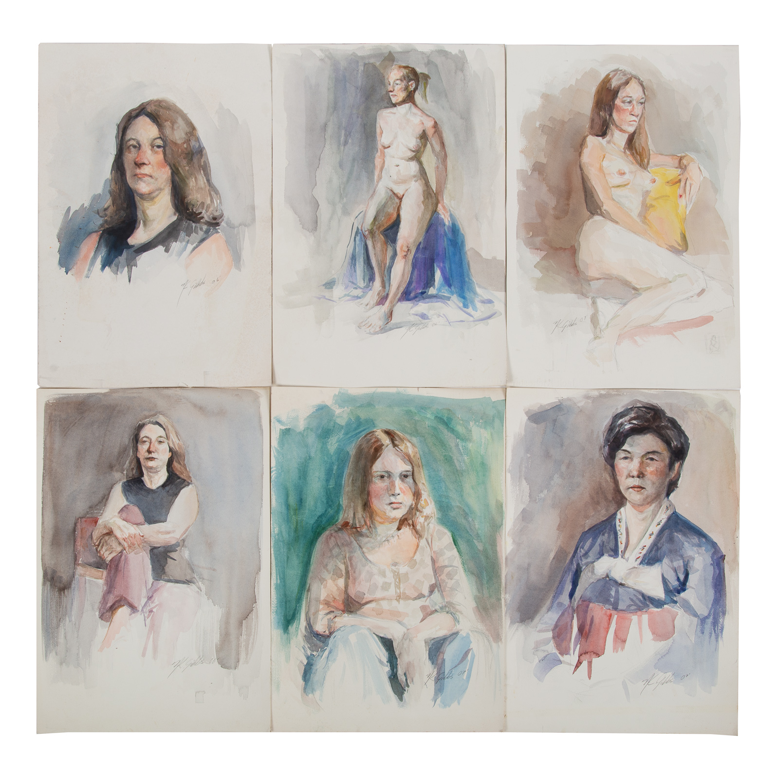 Appraisal: NATHANIEL K GIBBS NINE FIGURE STUDIES WATERCOLOR American - Nine