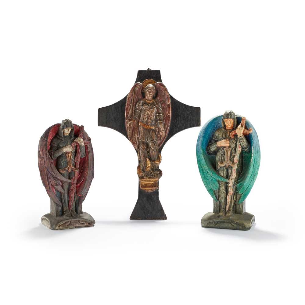 Appraisal: COMPTON POTTERS ART GUILD THREE FIGURES OF ST MICHAEL CIRCA