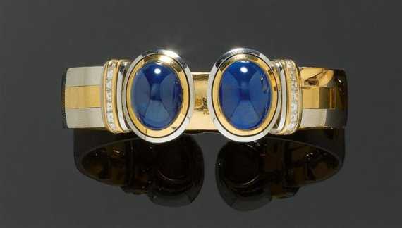 Appraisal: SAPPHIRE PLATINUM AND GOLD BRACELET MAX POLLINGER Platinum and yellow