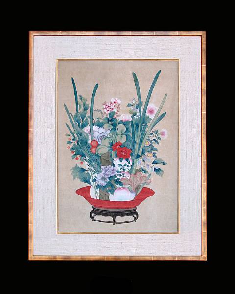 Appraisal: A Chinese painting th century Flowers and fruit in a