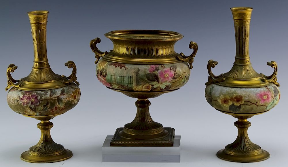 Appraisal: Antique French Dore Bronze Mounted Porcelain Vases Set of antique