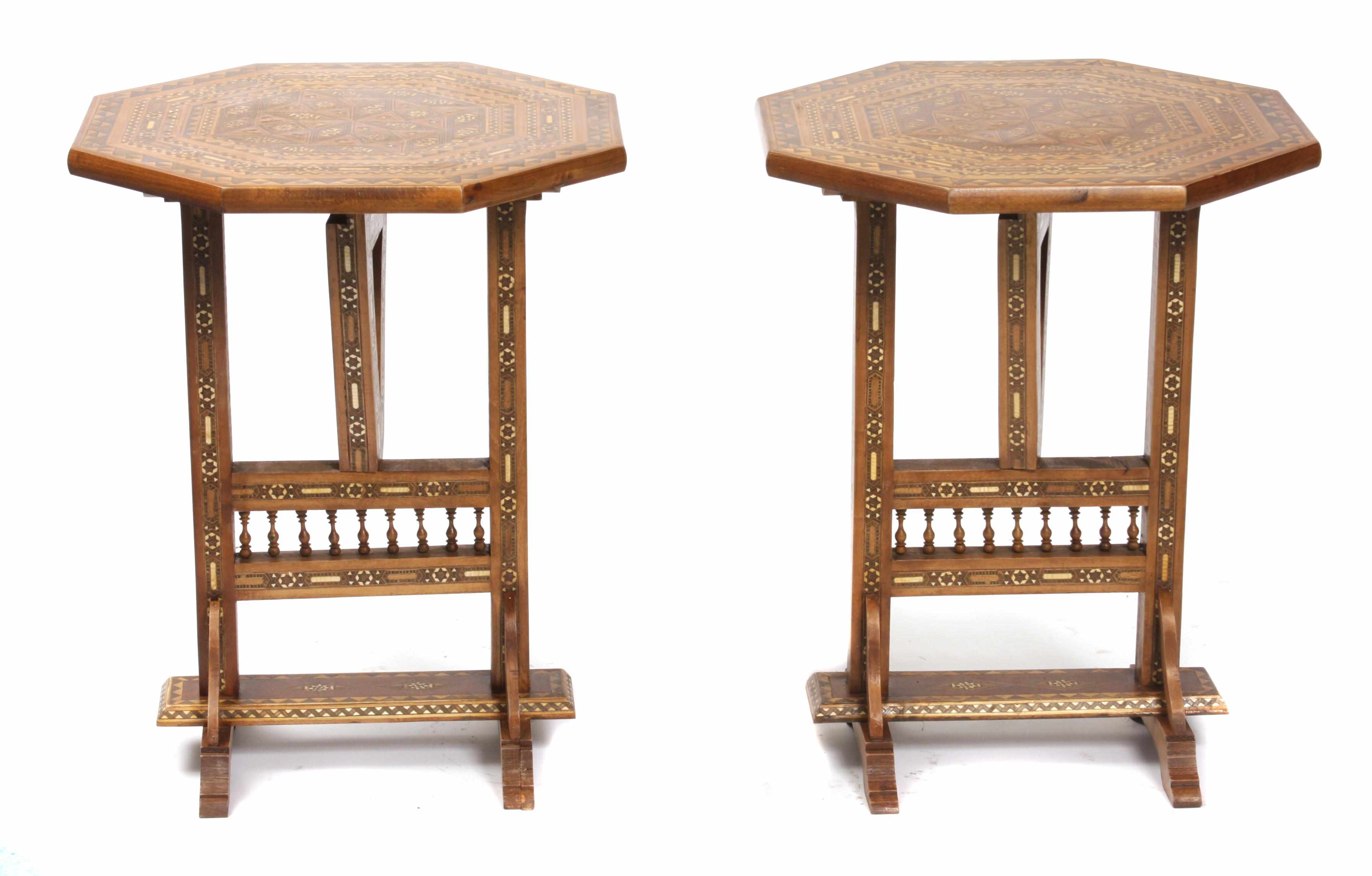 Appraisal: A pair of Moorish style mosiac tilt top occasional tables