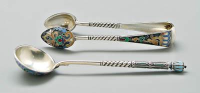 Appraisal: Two Pieces Russian silver spoon floral enamel on back of