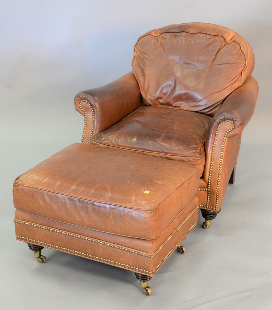 Appraisal: Leather upholstered easy chair worn ht wd Leather upholstered easy