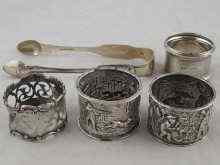 Appraisal: Silver A pair of silver napkin rings embossed with hunting