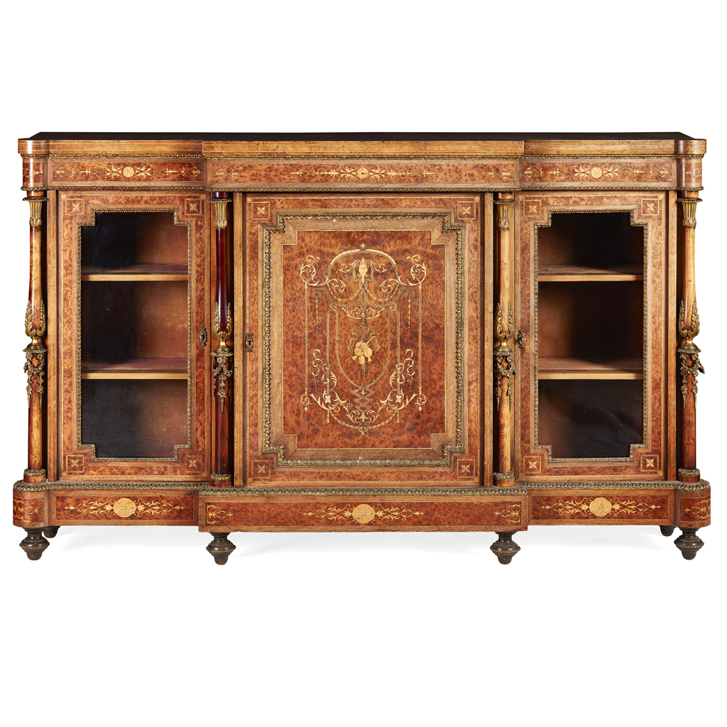 Appraisal: VICTORIAN WALNUT INLAY AND GILT METAL MOUNTED CREDENZA MID TH