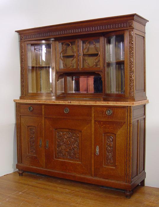 Appraisal: VICTORIAN MARBLE TOP OAK CHINA CABINET SIDEBOARD Upper section with